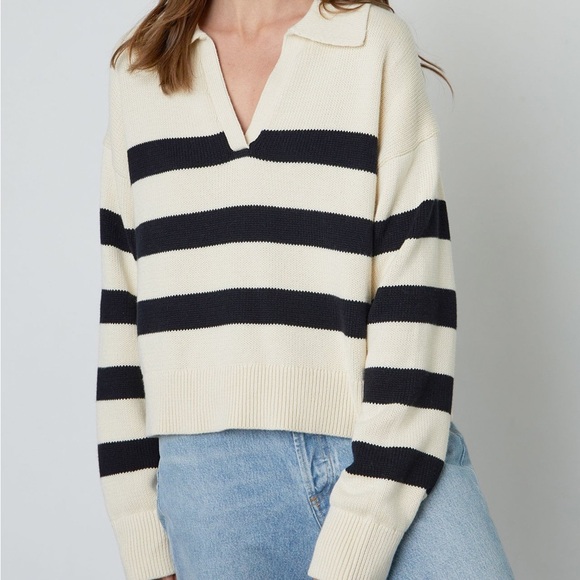 NWT Velvet Striped Cashmere Blend Polo Sweater - Picture 7 of 8